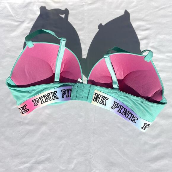 Victoria’s Secret PINK Wear Everywhere Super Push Up Bra 38D Mint Green Pink - Picture 2 of 5